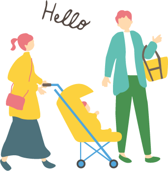 ベビーカーを押す親子連れのイラスト